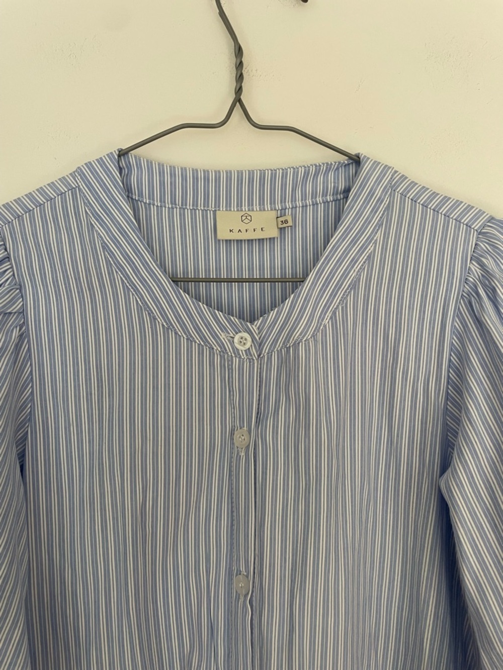 Blue Stripe Midi Dress Puff Sleeve Cotton Blend Size 36 Small - Picture 6 of 10